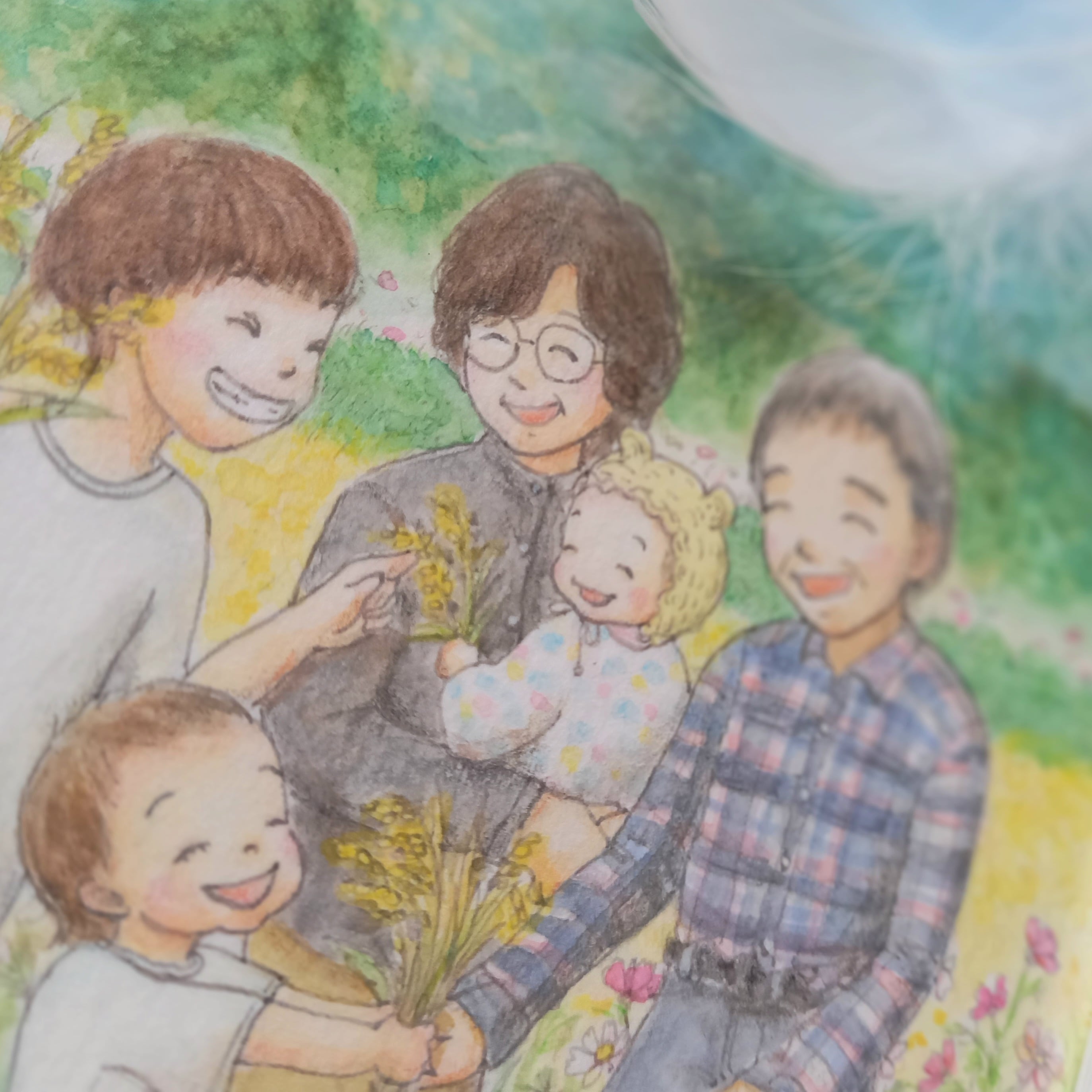 ま*ゆ様 絵画原画（大空のお城）お花の道天使のいる絵