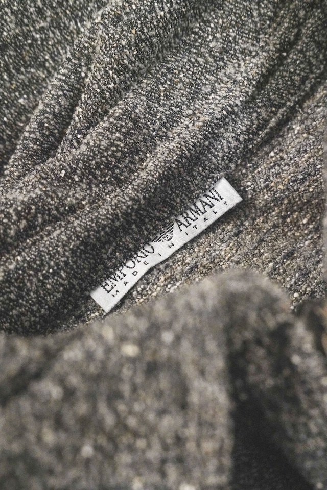【DEAD-STOCK】90's "EMPORIO ARMANI" Grey Mélange Wool Silk Blend Bouclé Tweed Half-Zip Oversized Pullover Shirt Made in ITALY