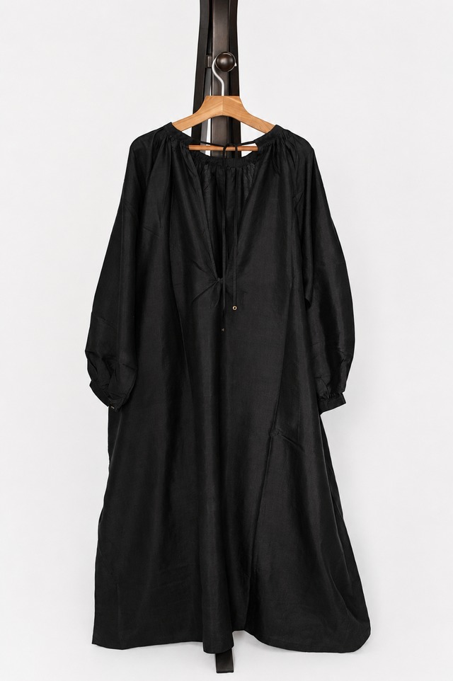 BUNON(ブノン) Wide Sleeve Frill Blouse  リネンシルク ワイドスリーブブラウス B BLUE