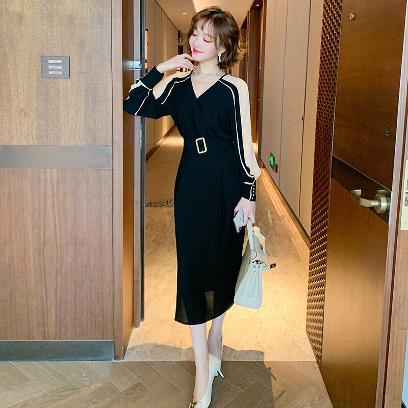 カラーストライプベルト ウェストドレス スプリング 春物 ハーネス ステッチ MIUCO69610712219