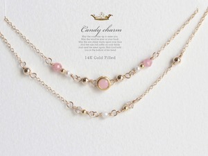 Candy charm 14KGF2連Bracelet/ピンクオパール×インカローズ