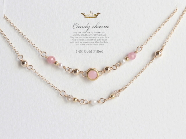 Candy charm 14KGF2連Bracelet/ピンクオパール×インカローズ