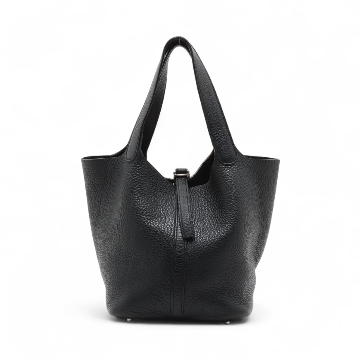 Extremely Rare ◇ HERMES Picotin 22 mm Handbag, Black with Silver Hardware, Taurillon Clemence Leather, Stamped "□K", Unisex