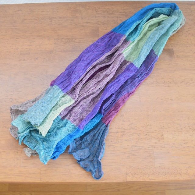 綿からみ織りストール 青紫の重なり | Cotton Leno Weave Stole – Layered Blue and Purple