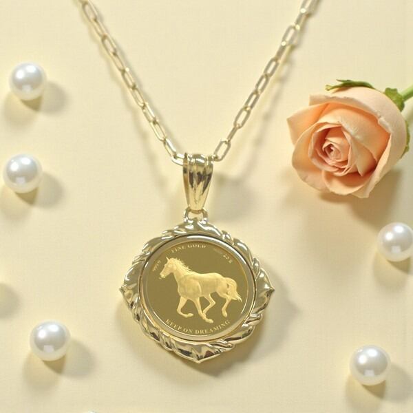 18金×24金】純金ホースコインネックレス2 ペンダントトップ K18 K24