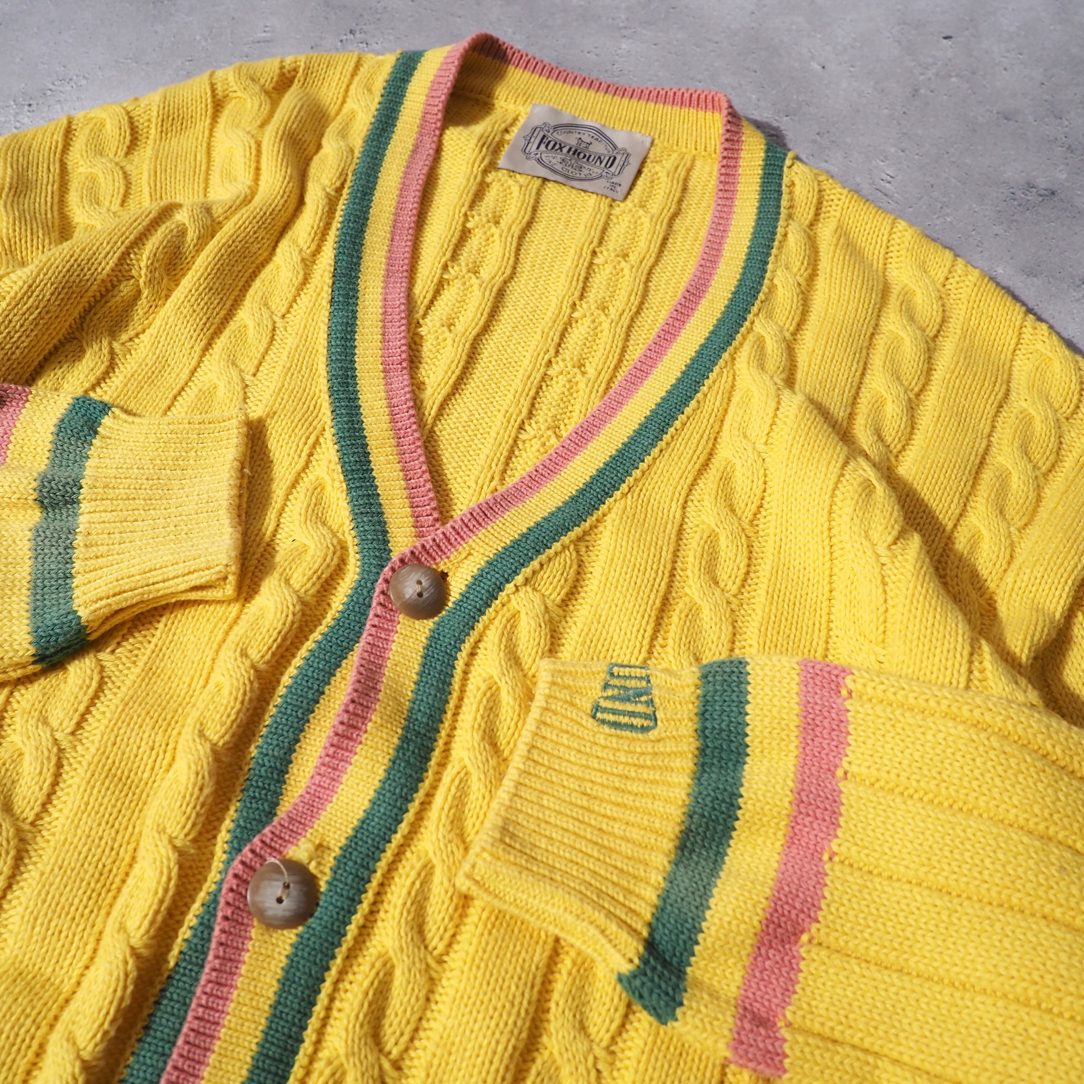 1990s ” Fox hound ” calm lemon yellow color cotton knit cardigan (made in Italy)