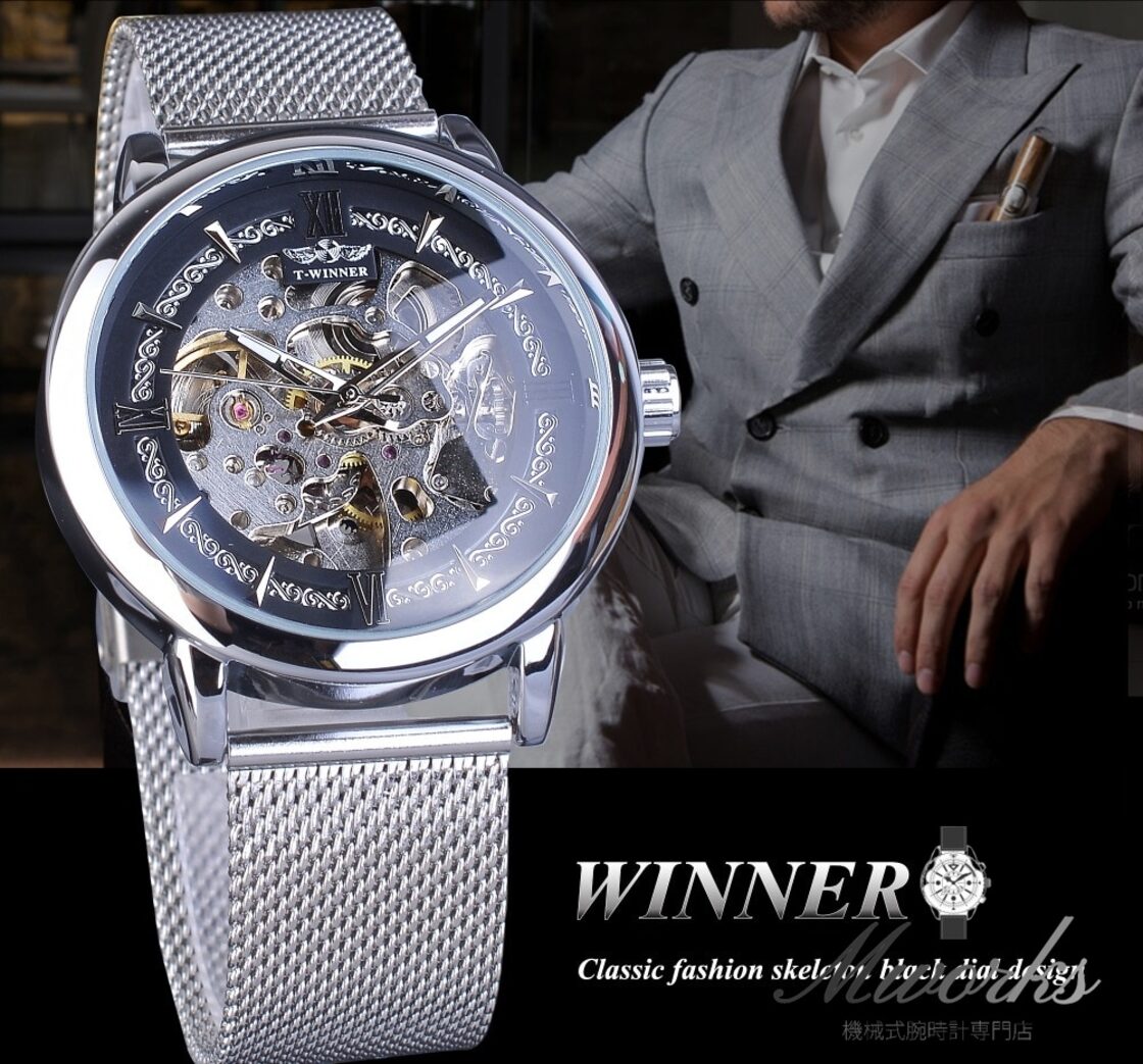 GMT1130-2】透明ステンレススチール 自動巻き スポーツ腕時計 Winner 