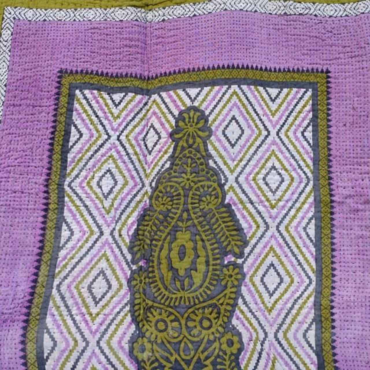 ヴィンテージラリーキルト　20000-3　120×200cm　ベッドカバー　マルチカバー　1点もの　ピンクパープル×カラフルバブル