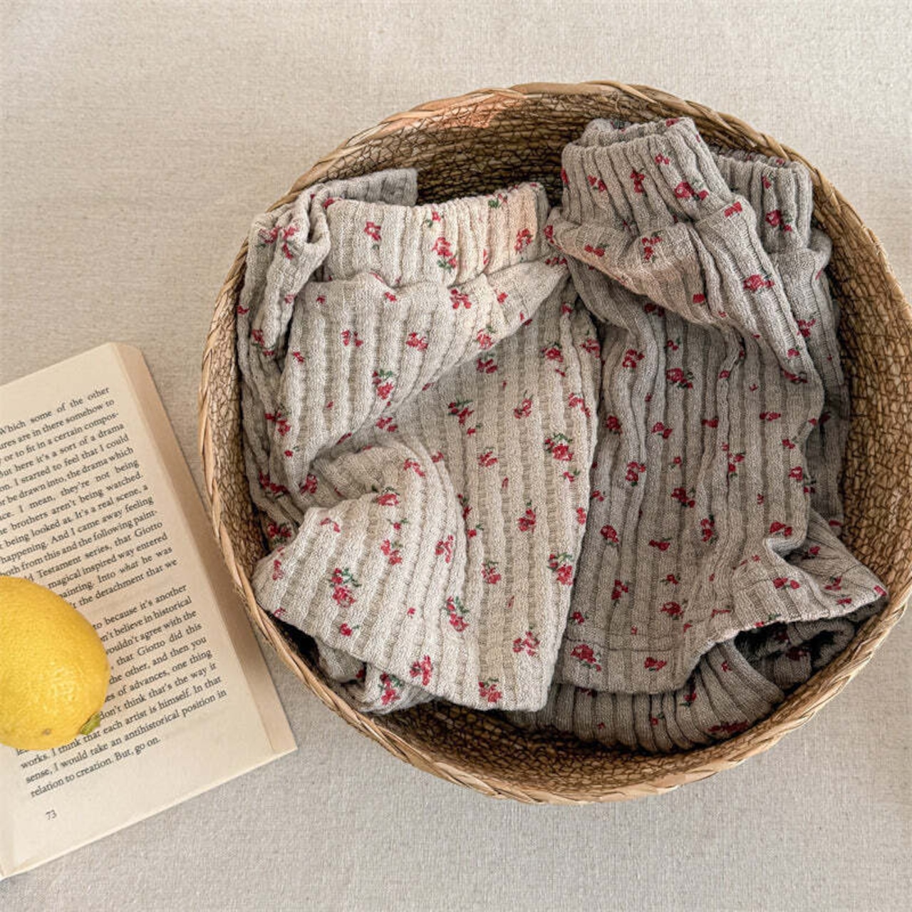 夏花柄レイヤード風ボトムス