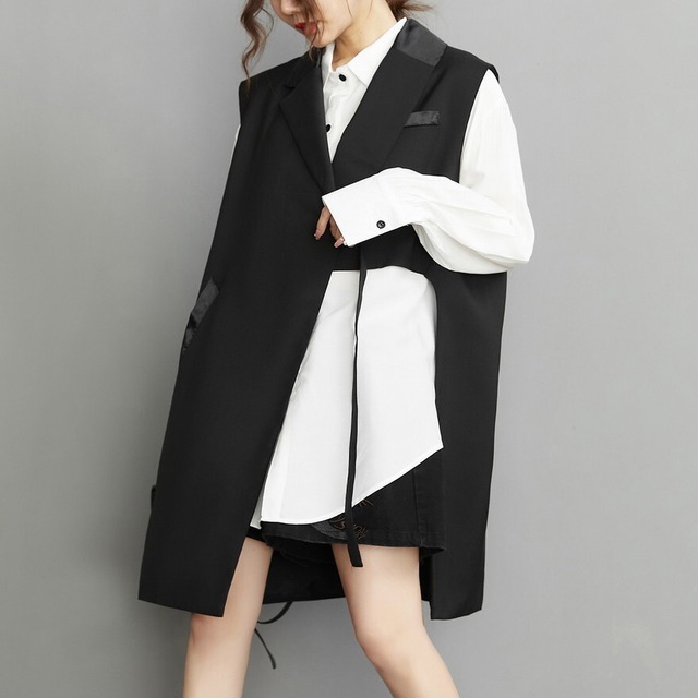 モード系 ジレ ベスト ミドル丈 アシンメトリー スタイリッシュ アラサー 30代