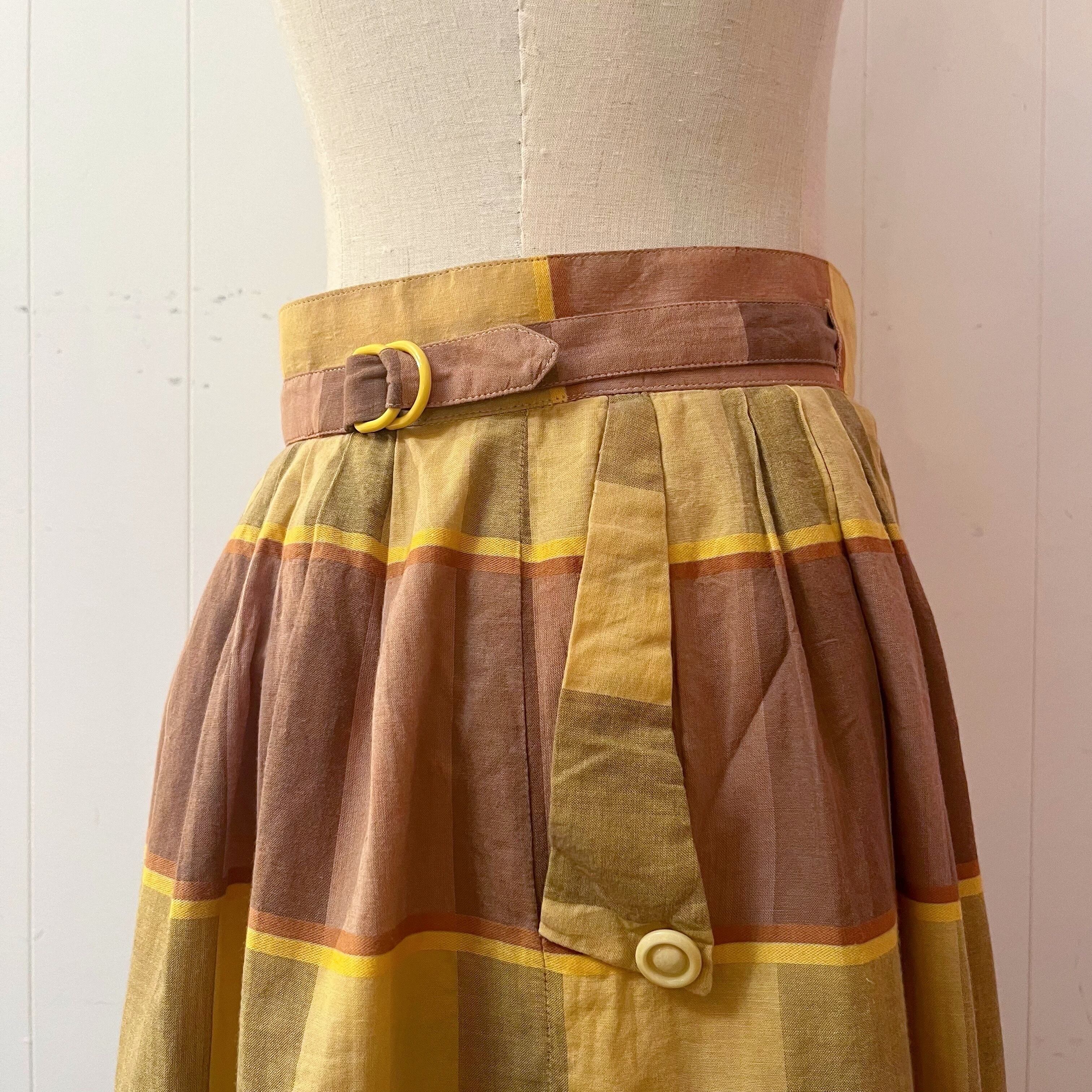 yellow brown check cross belt skirt