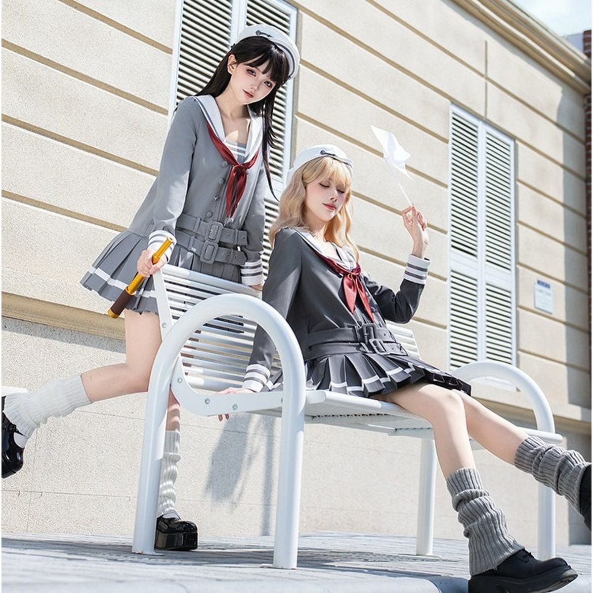 ダブルベルトグレーセーラー服セットアップ | Maiden's Rêve