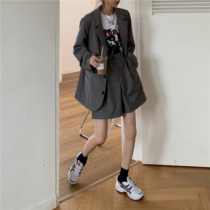 ブレザーレディース2020年初秋新しい英国スタイルの小さなルーズスーツ+ワイドレッグショーツツーピースイン クレセントシティ2337735472