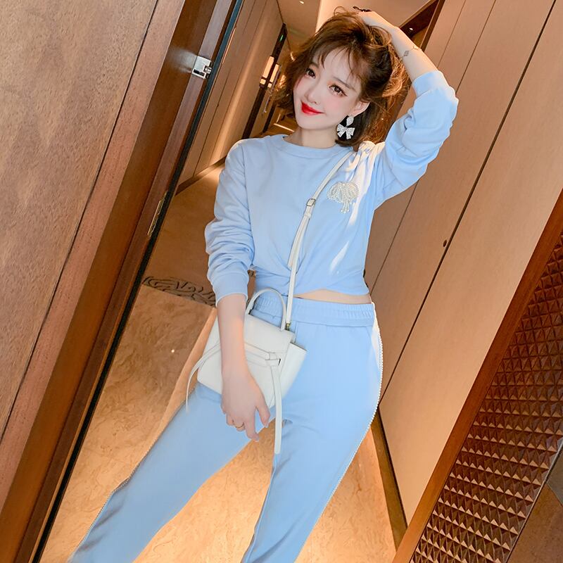 ラウンドネックトップス ウェストパンツ セット スプリング 春物 Oネック MIUCO8377421832