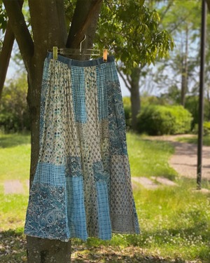 Vintage Patchwork Skirt with Denim Waistband / ヴィンテージ パッチワーク スカート