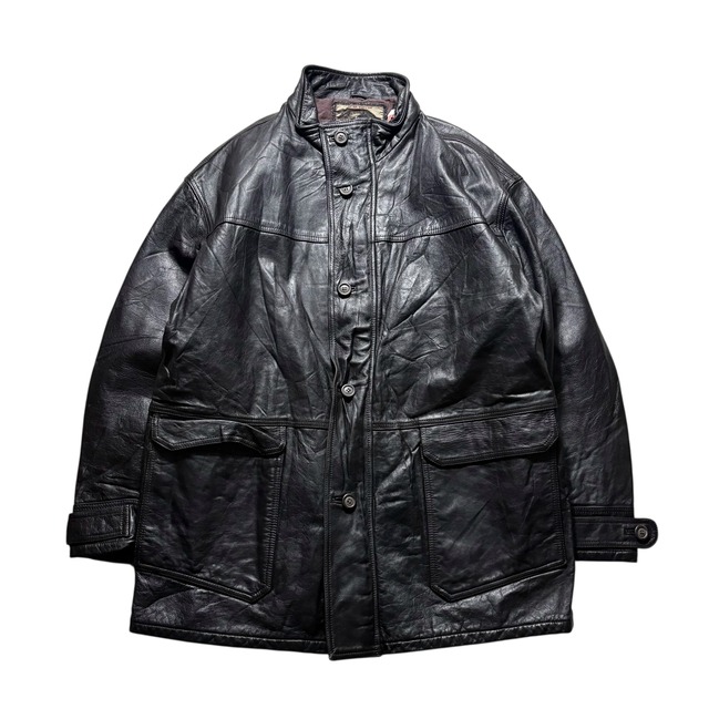 vintage ARMANI JEANS black leather hi-neck coat