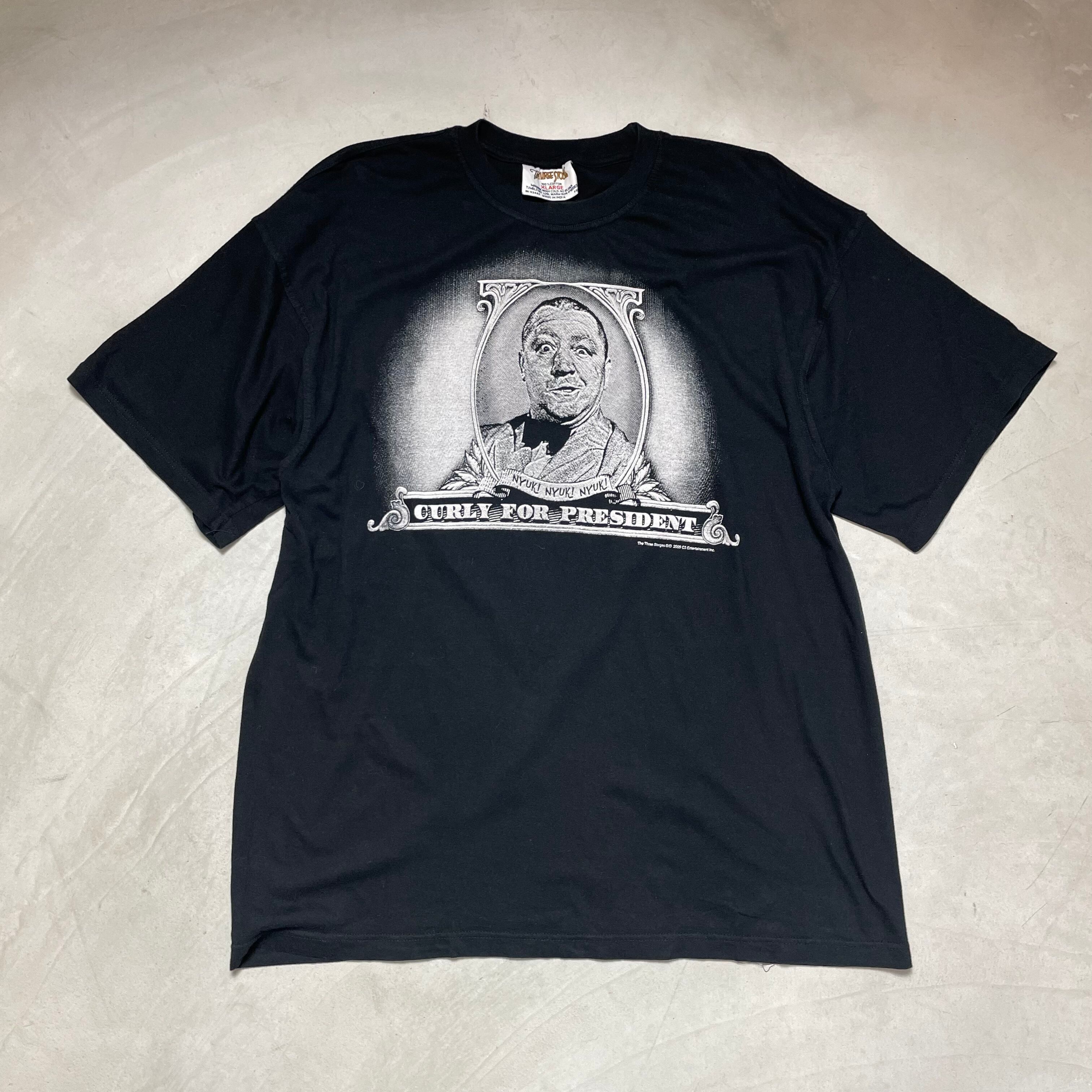 フロントプリント 人物 メンズL 古着 Tシャツ ブラック 黒 ヴィンテージ ビンテージ【半袖シャツ】