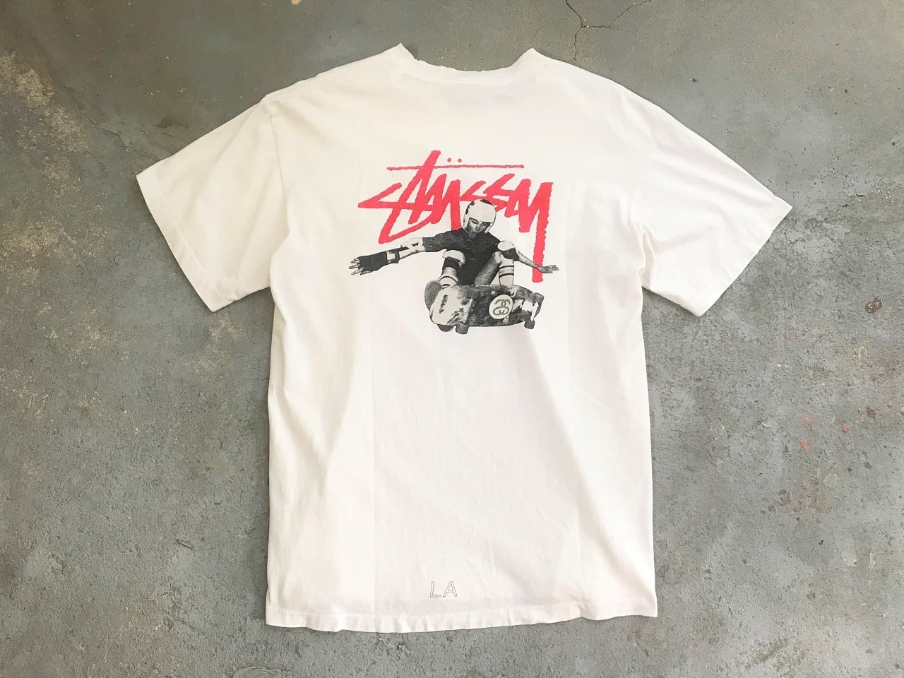 90~2000s Stussy "skateboard in LA" T-shirt MADE IN USA