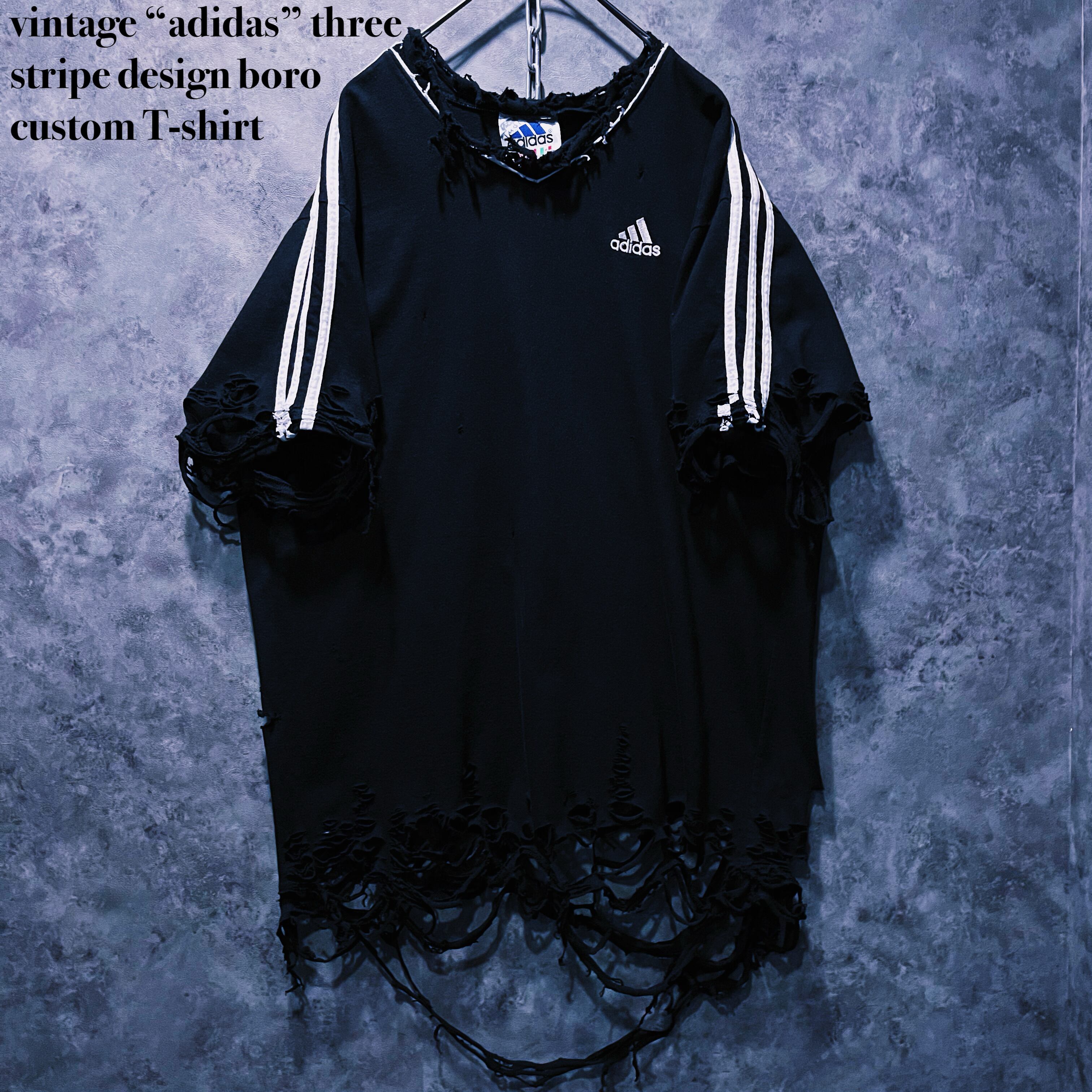 【doppio】vintage “adidas” three stripe design boro custom T-shirt