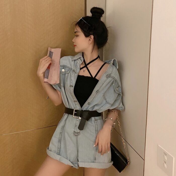 ジーンズ スプリングオータムワンピースショーツ ハイウェストウェストパンツ ルーズ 春物 秋物 ブルマー 1号婦人41940299003