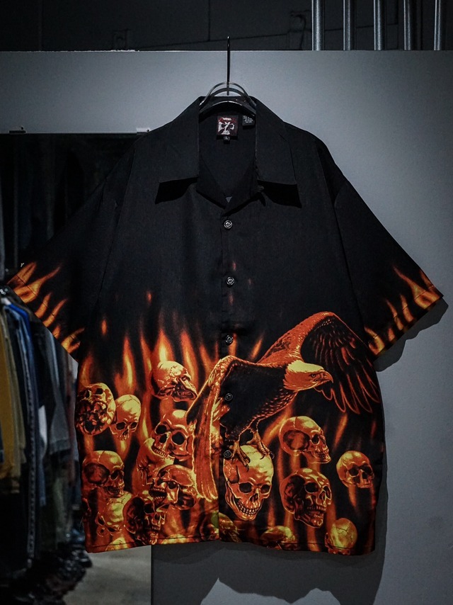 【add (C) vintage】Skull × Fire × Eagle Vintage Loose Open Collar Shirts