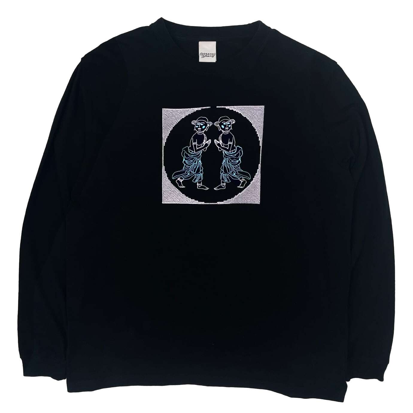 FUGA 教会　キリスト柄　ロングＴシャツ 　サイズ46 ブラック 善財童子 仏像 ロングスリーブ Tシャツ (刺繍) 5.6oz ブラック