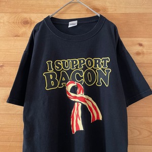 【FRUIT OF THE LOOM】ベーコン bacon イラスト プリント Tシャツ ロゴ L US古着