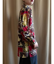 vase pattern deep red sheer shirt-4346-9