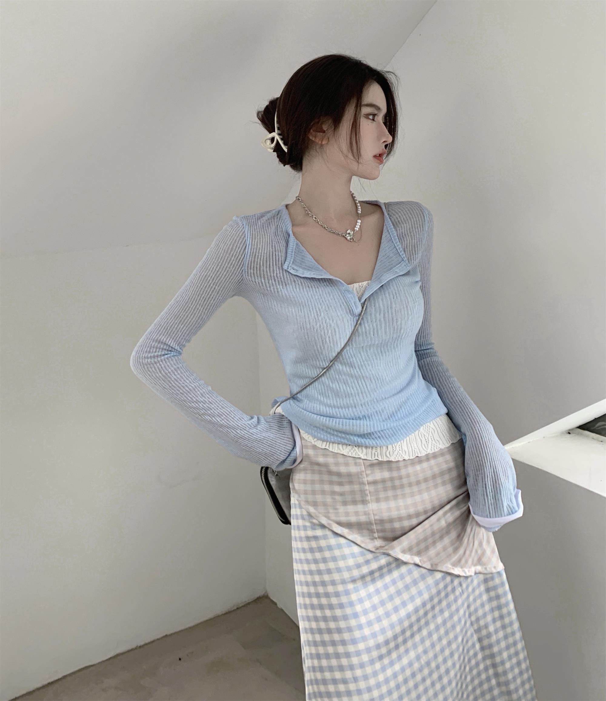 ニットTシャツ シャツ 薄手ブルーサマートップス ロング 夏物 シルク ピュア ブラックストロベリース74800921908