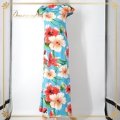 フラダンス 衣装 ワンピース ドレス ブルー系 ハイビスカス柄 ハワイアンプリント アロハ フラ ダンス レッスン 練習 フリル 水色 花柄 植物柄 華やか 鮮やか かわいい おしゃれ さわやか 上品 大人 大人っぽい レッド系 ホワイト系 グリーン系 オレンジ系 フラダンス用ドレス サマーウェア リゾートスタイル エレガント ドレスアップ 女性用 大人用 ロングドレス 軽やか 柄物 可愛いデザイン