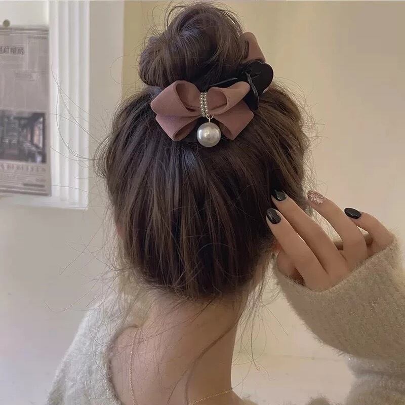 ヘアクリップ レディース ヘアアクセサリー パール リボン クロー