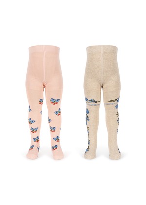 2 PACK FLOWER AND CHERRY JACQUARD TIGHTS AMARENA/TRAMONTO【Konges Sloejd  コンゲススロイド】タイツ　リボン　ラメ