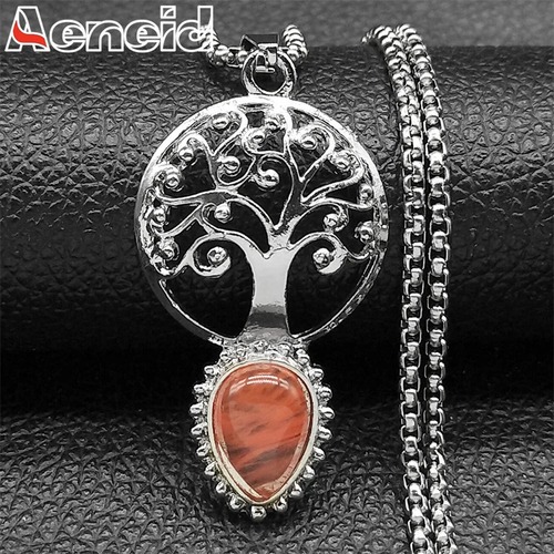 ペンダント ネックレス  ステンレス ストーン ドロップ プラント リング 木の葉 リーフ 植物 レディース メンズ 木 ツリー