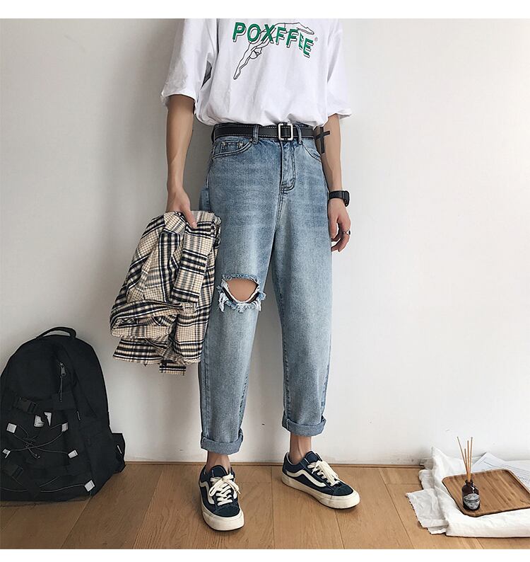 全1色 デニム パンツ ストレート カジュアル ワイド クラッシュ