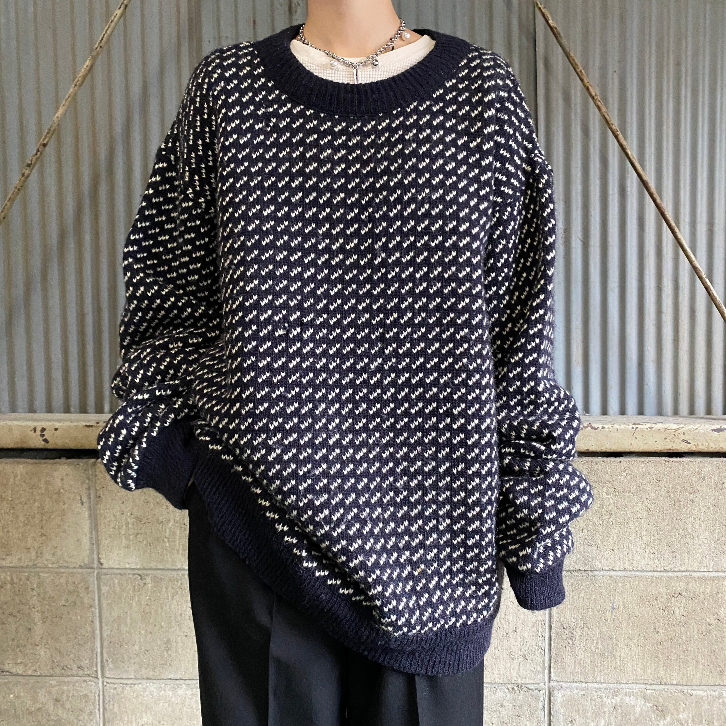 80年代 ノルウェー製 L.L.Bean エルエルビーン バーズアイ 総柄 ウール  