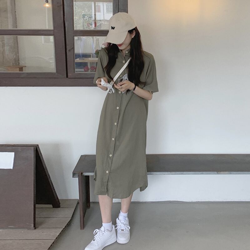 シャツ ドレス サマースタンダードルーズロングスカート レトロ 夏物 試着室86300638058