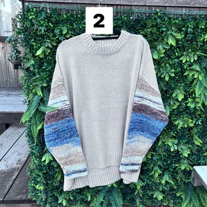 マルチボーダー袖ニットプルオーバー