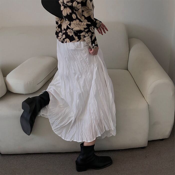 ホワイトスカート ハイウェストウェストAラインスタンダードスプリングロング レトロ 春物 モンロー24095179275