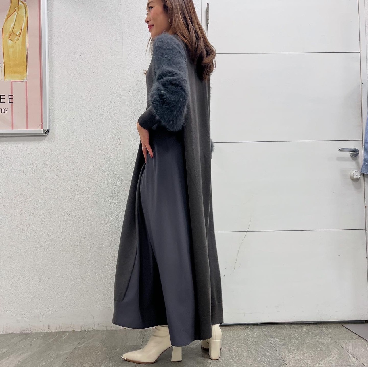 ロージー  Rosiee 袖シャギー布帛ドッキングOP