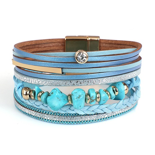 チャーム ブレスレット  クリスタル ビンテージ ストーン レザー レディース メンズ ナチュラル BOHO ハンドメイド