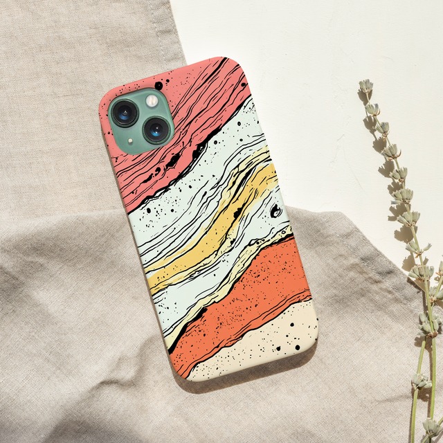 受注生産 iPhoneケース 赤と黄色の地層マーブル｜紙マーブリング MARB058C