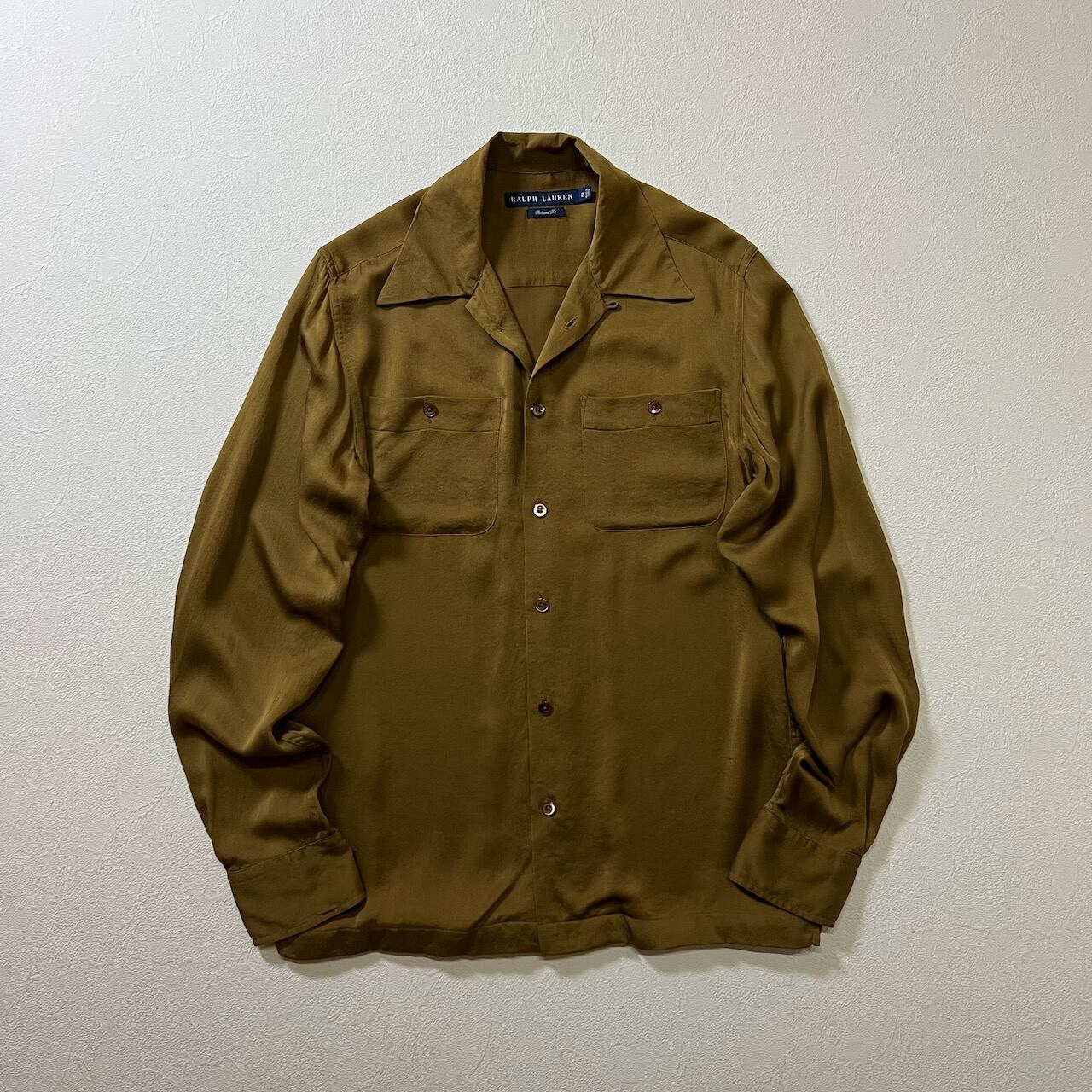 RALPH LAUREN シルク 開襟 オープンカラー 長袖シャツ ラルフローレン