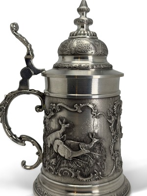 ヴィンテージ雑貨 ドイツ製 錫製 蓋付きビアジョッキ