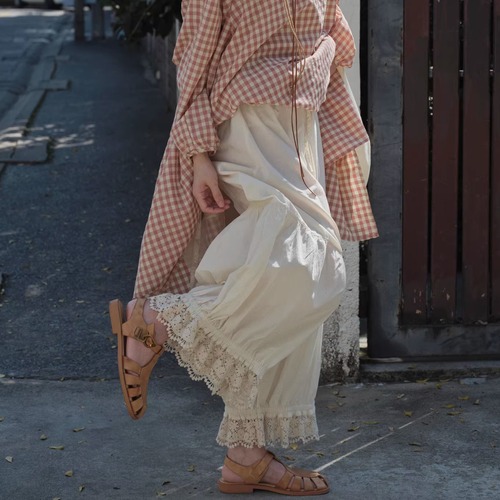 レース裾絞りコットンパンツ ・10264