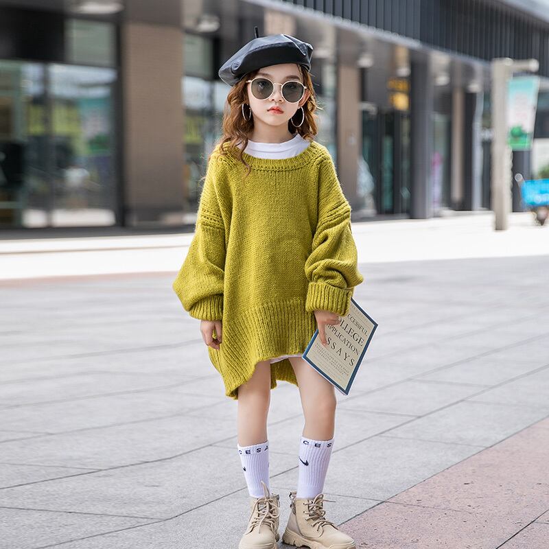 ガールズセーター2021年春新しいスタイルの子供用無地ルーズニットセーター、ビッグキッズプルオーバートップ トレンディボーイ82654599432