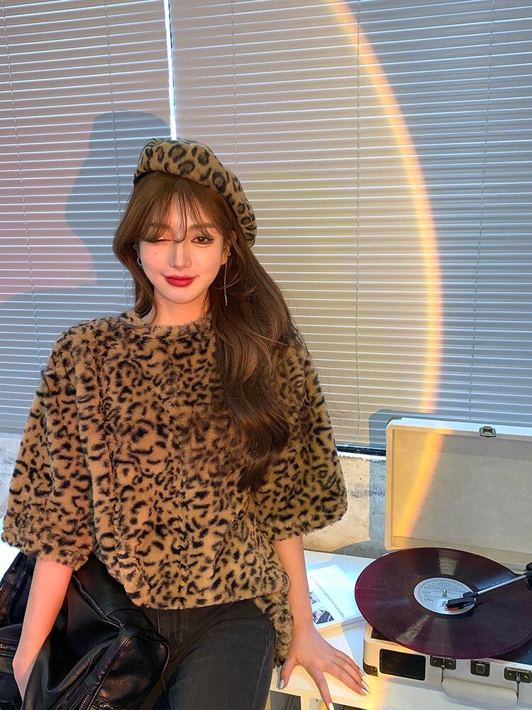 Tシャツ シャツ レオパードプリント柄ルーズスプリングトップス 春物 ブラックストロベリース68163880276