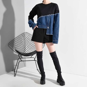 Denim Patchwork Sweatshirt / デニム パッチワーク スウェット シャツ トレーナー