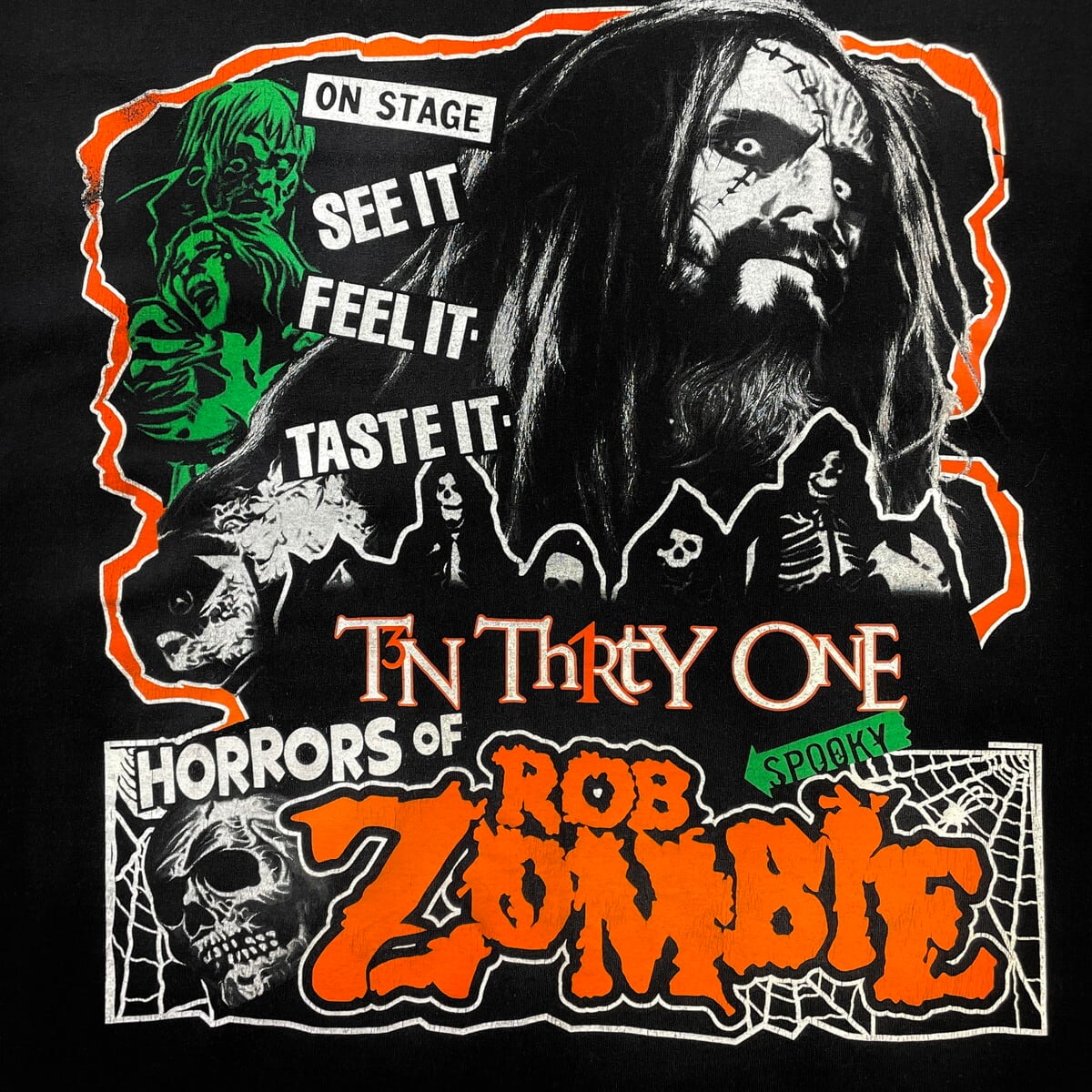 Y2K ロブゾンビ　Tシャツ　ROB ZOMBIE 両面　2010 ツアー ROB ZOMBIE ロブゾンビ バンドTシャツ メンズL 古着 バンT 黒【Tシャツ