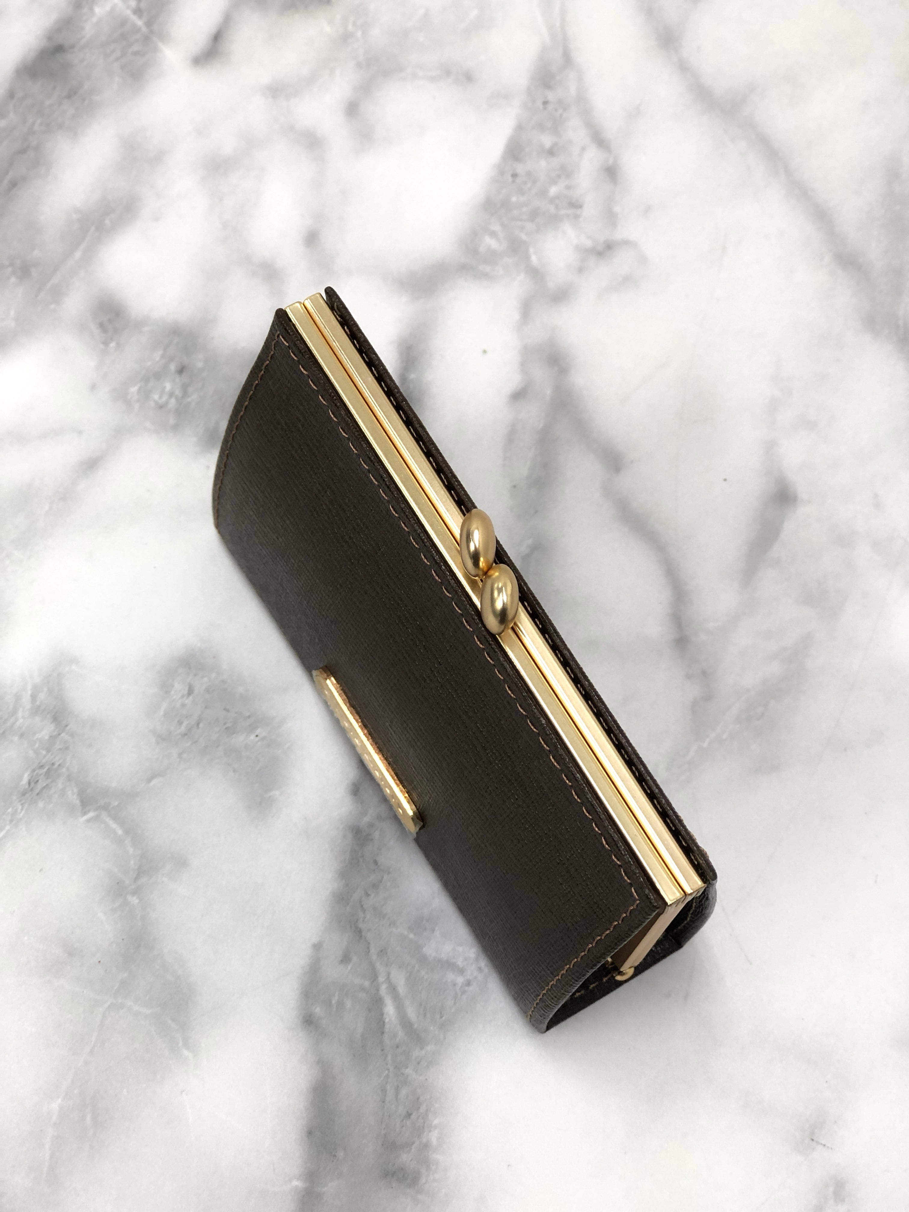 Burberry バーバリー ブランドロゴ レザー がま口 財布 ブラウン