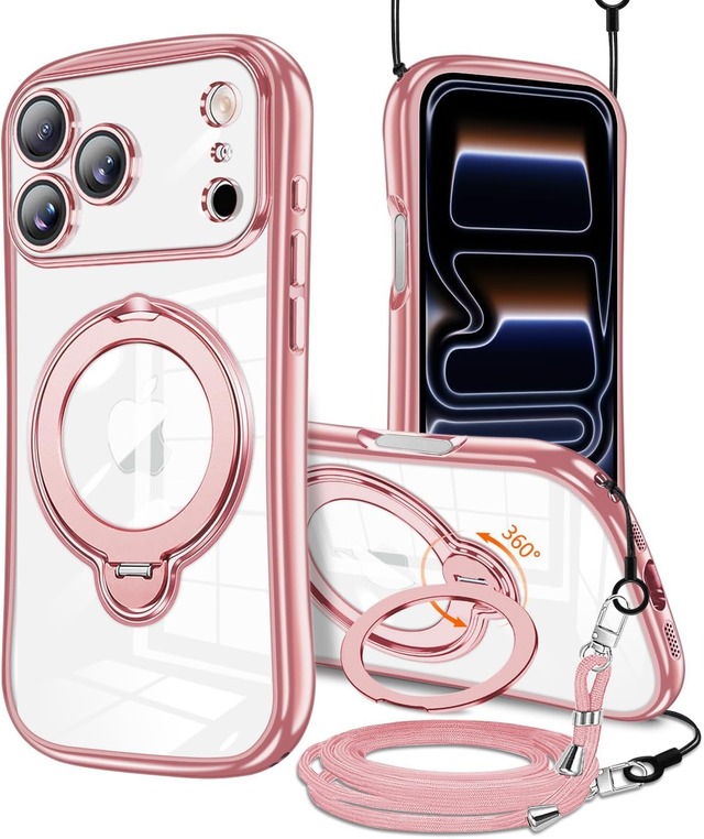 対応 iPhone 18 Pro Max 用 ケース ショルダー MagSafe対応 360°回転スタンド リング クリア